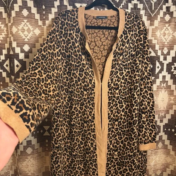 Women’s Cheetah / Leopard Print Lands End Cardigan, Size 1XL, Animal Print - Picture 3 of 7